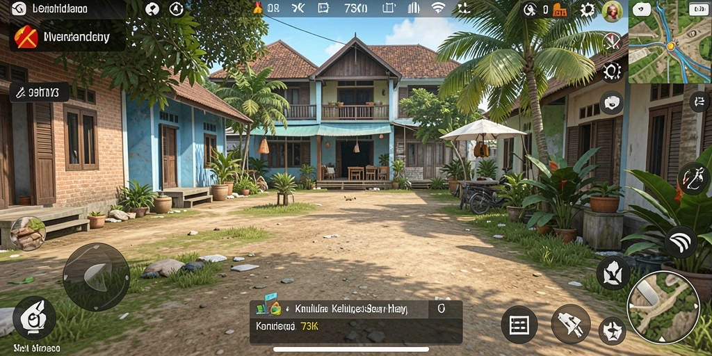Screenshot utama <strong>73K</strong> menampilkan gameplay seru simulasi kehidupan.