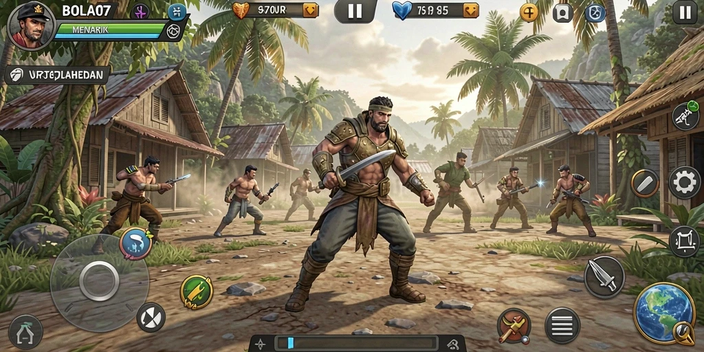 Screenshot gameplay BOLA07 menampilkan aksi Tower Defense yang seru.