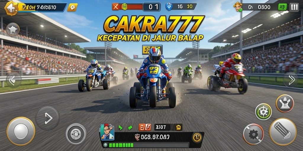 Tampilan gameplay CAKRA777 dengan aksi balap yang mendebarkan.