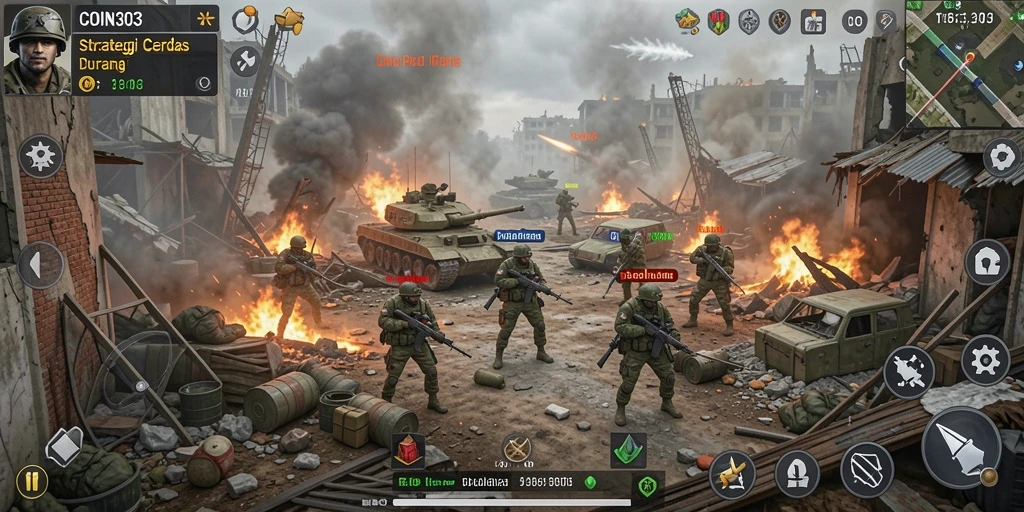 Tampilan layar gameplay yang menarik dari COIN303 dengan strategi pertarungan.