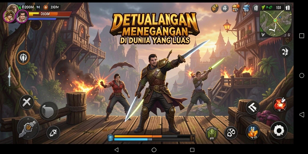 Screenshot utama D200M menampilkan aksi seru dalam gameplay petualangan.
