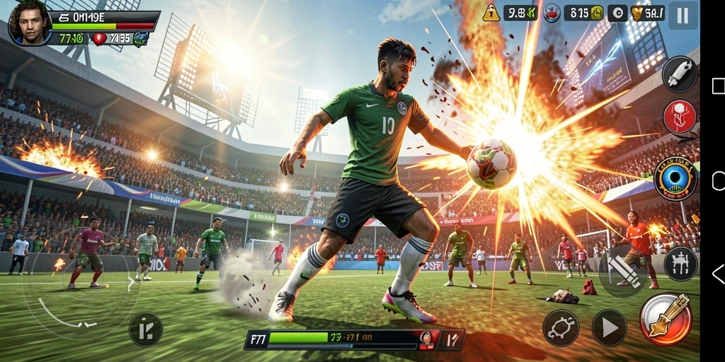 Screenshot F7F7 menampilkan aksi seru di lapangan olahraga.