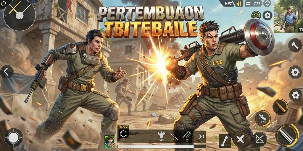 Tangkapan layar HP777 menampilkan pertempuran seru dalam Battle Royale.