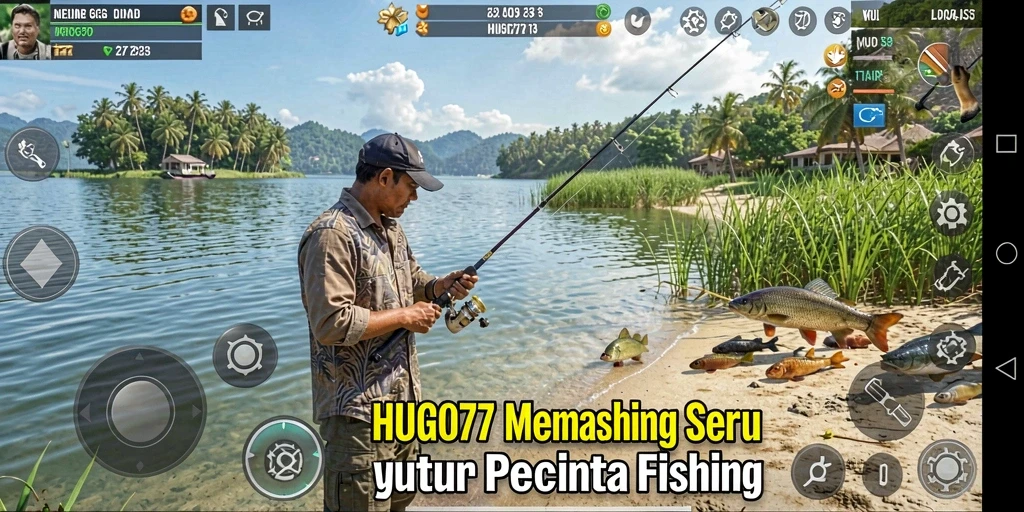Tampilan gameplay HUGO77 yang menarik dengan aksi memancing seru.