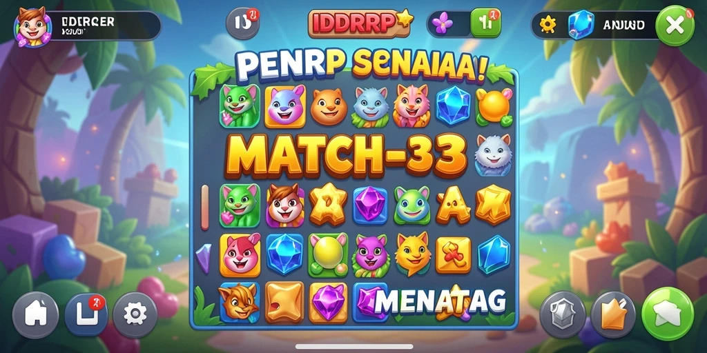 Tampilan permainan Match-3 yang penuh warna dan menantang.