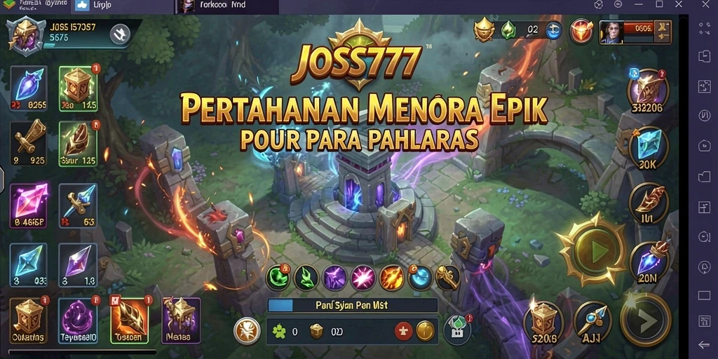 Tampilan gameplay <strong>JOSS777</strong> yang memukau dalam pertahanan menara.