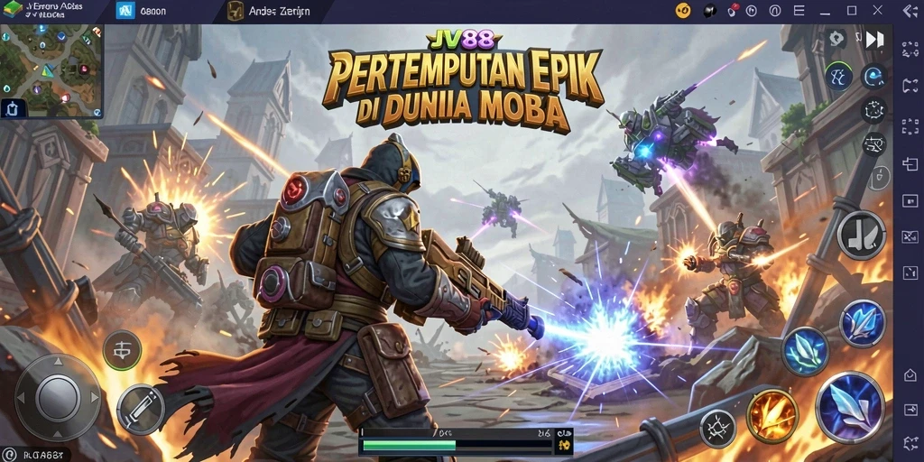 Tampilan gameplay JV88 dengan pertarungan strategis dan karakter unik.