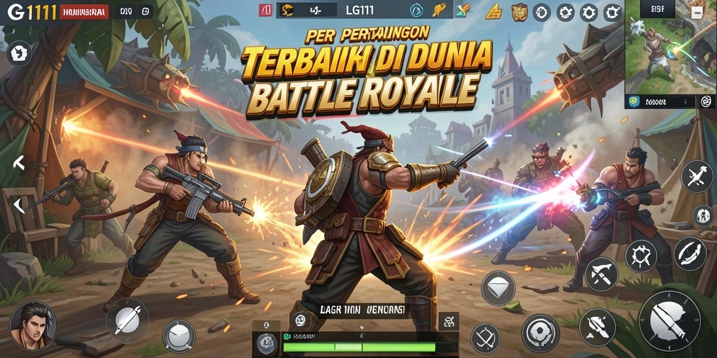 Screenshot utama LG111 menampilkan aksi pertarungan intens dalam Battle Royale.