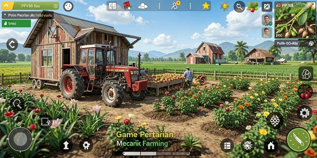 Screenshot gameplay dari PPV88 menampilkan aktivitas pertanian yang seru.