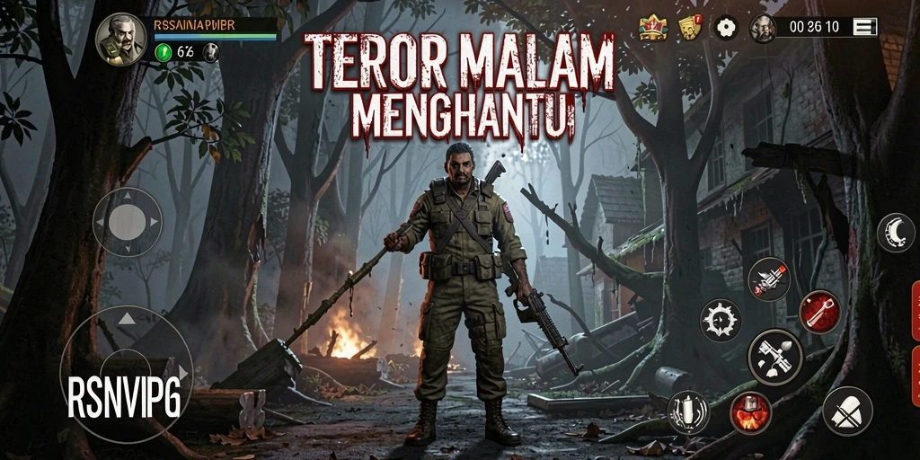Screenshot gameplay RSNVIP6 menampilkan suasana horror yang mencekam.