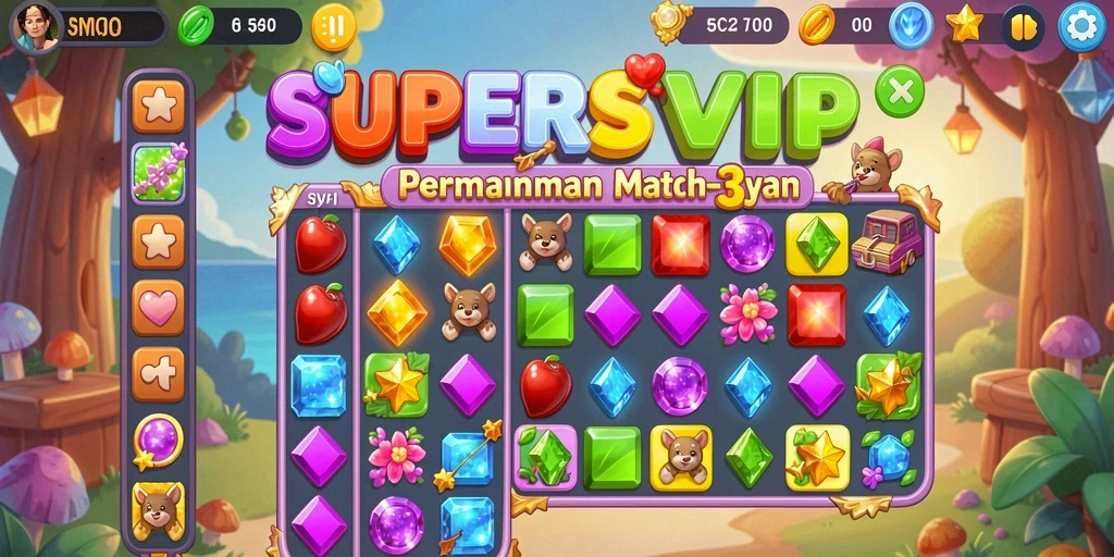 Tangkapan layar gameplay Match-3 yang menarik dari SUPERSVIP.