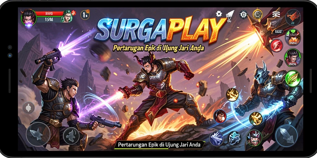Screenshot gameplay dengan aksi pertarungan intens di SURGAPLAY.